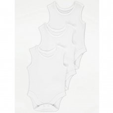GX485: Baby 3 Pack Plain White Sleeveless Bodysuits (0-12 Months)